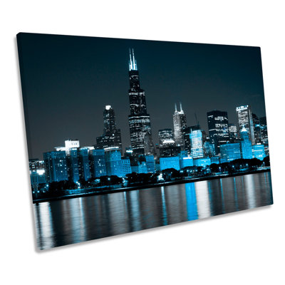 Chicago Skyline Illinois Blue - Wrapped Canvas Print