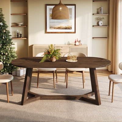 Table de salle à manger ovale en bois massif pour 4-6, table de cuisine en bois de 63 pouces avec pieds fuselés robustes
