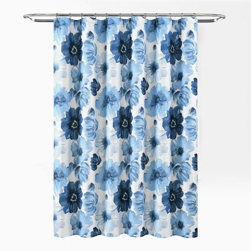Rideau de douche simple à motif floral, Bleu marine/blanc, 72 po x 72 po