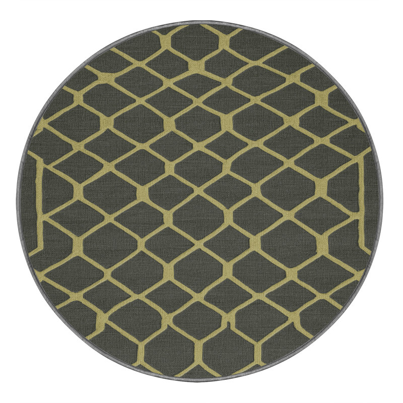 Machine Washable Trellis Brown Area Rug, Round 4'