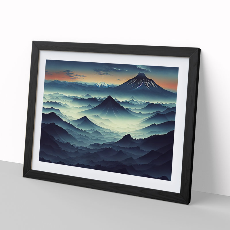 Gorgeous Japanese Mountains - Single Picture Frame Print, Black Framed, 46cm H x 64cm W x 2cm D