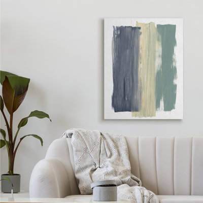 Abstrait, peinture verticale, coups, bleu, jaune, vert par Bronwyn Baker - Peinture