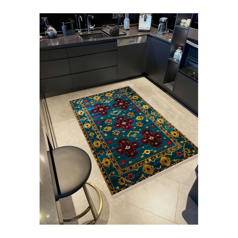 Rio Collection Dark Toned Distressed Look Patterned Woven Base Modern Decorative Machine Washable Rug