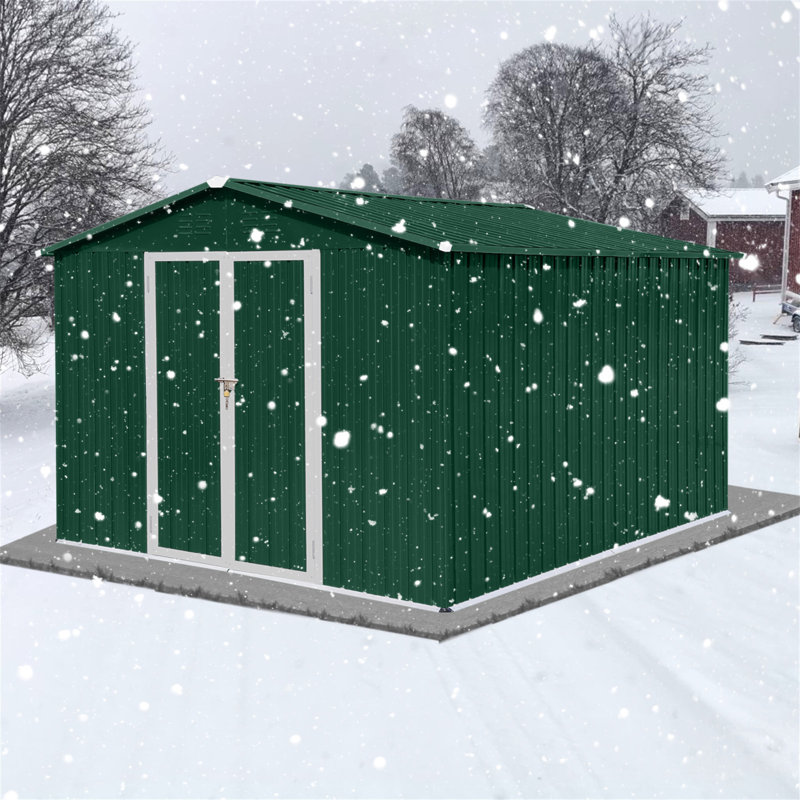 Metal Garden Sheds 8Ft×10Ft Outdoor Storage Sheds Green + White, 75.2" H x 123.2" W x 102.4" D, Green