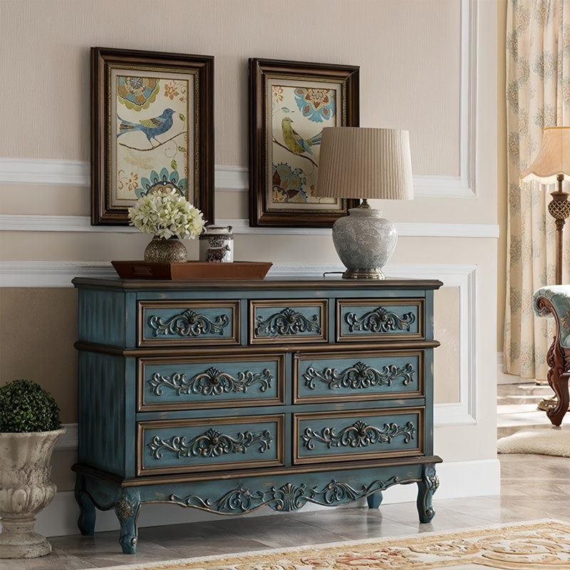 Commode à 7 tiroirs American Country, Bleu