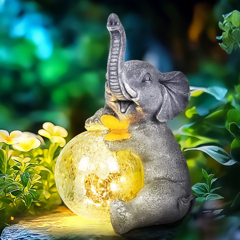 Animals Resin Garden Statue, Glass Globe Elephant