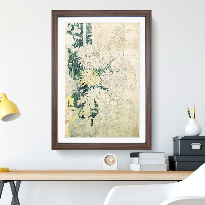 Chrysanthemums by Theo Van Hoytema - Picture Frame Painting, Walnut Framed, 65cm H x 48cm W x 2cm D