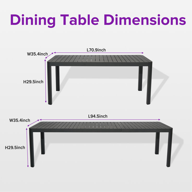 8-person Extendable Rectangular Aluminum Outdoor Dining Table With Built-in Table Leaf