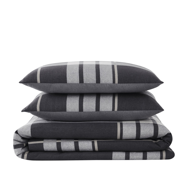 Ensemble de housse de couette en coton noir standard 3 pièces, Housse de couette grand et 2 taies décoratives