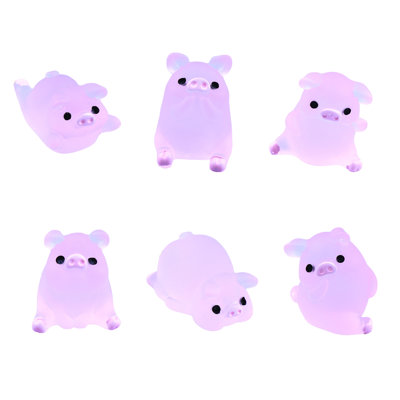 6pcs Pig Miniature Statue Luminous Carving Technology Glow Pig Mini Portrait Fairy Garden Landscape