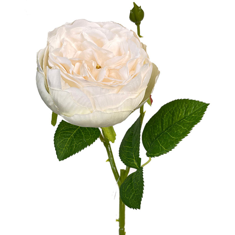 Cream Faux Rose Arrangement with Green Leaves