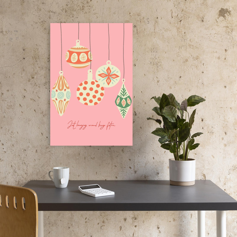 Retro Christmas Ornaments Abstract Geometric Minimalist Winter Wall Art Print by Annick - Wrapped Canvas Print