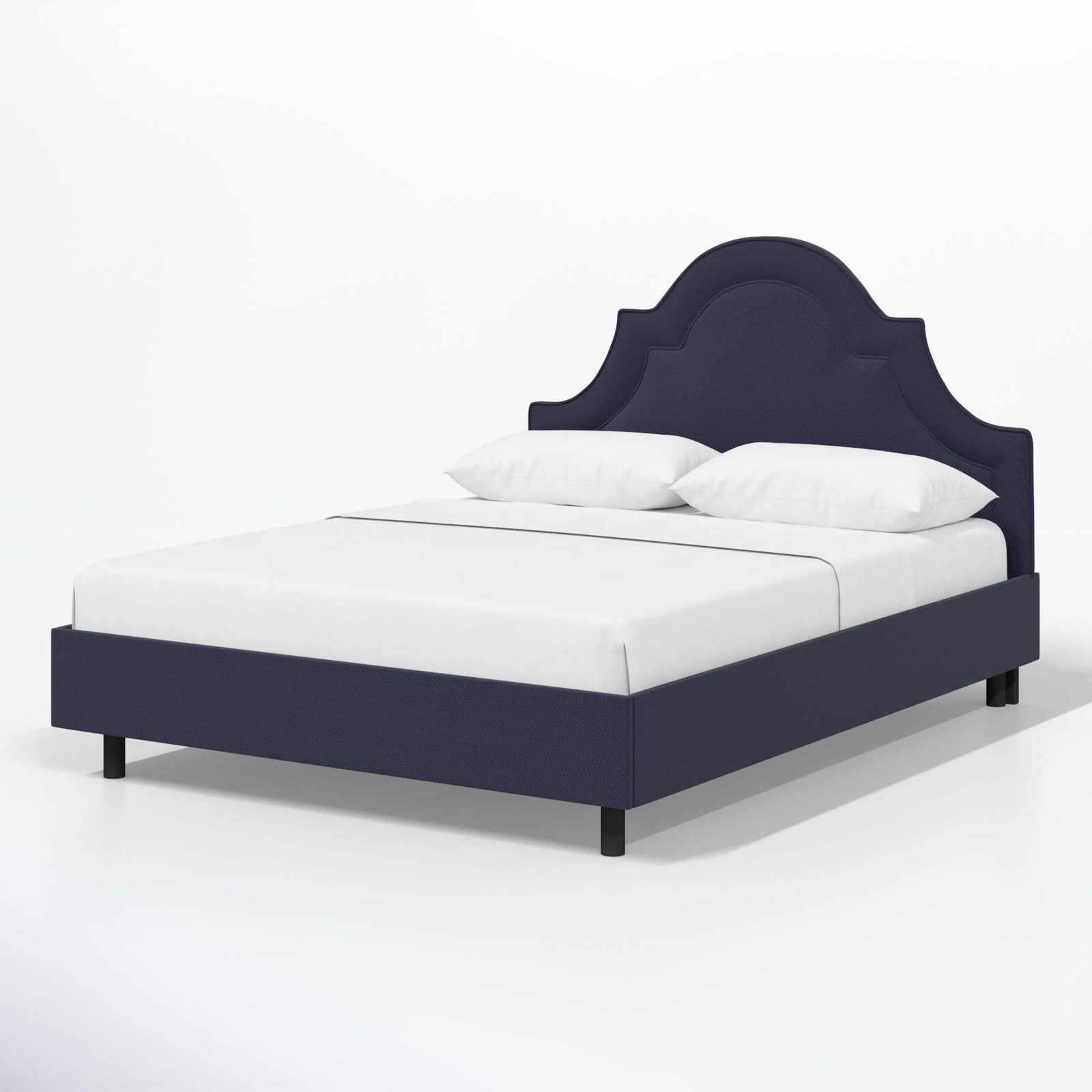 Knipe Upholstered Scalloped Bed, Zuma Navy Textured Linen, Queen