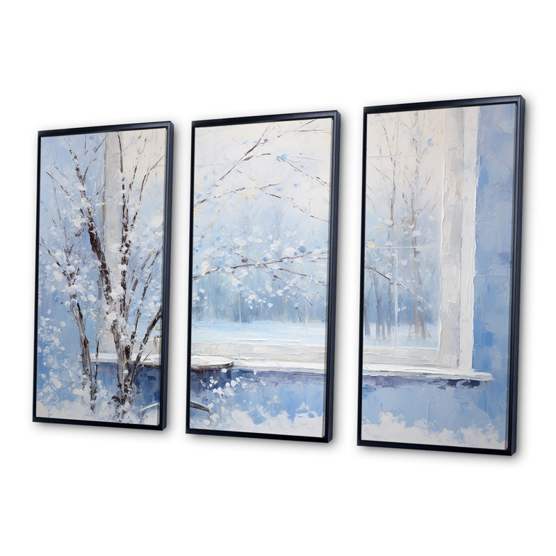 «Winter Landscape Snowfall Forest II - Winter Landscape», art mural, H 28 po x l 36 po x P 1 po, Cadre flottant noir