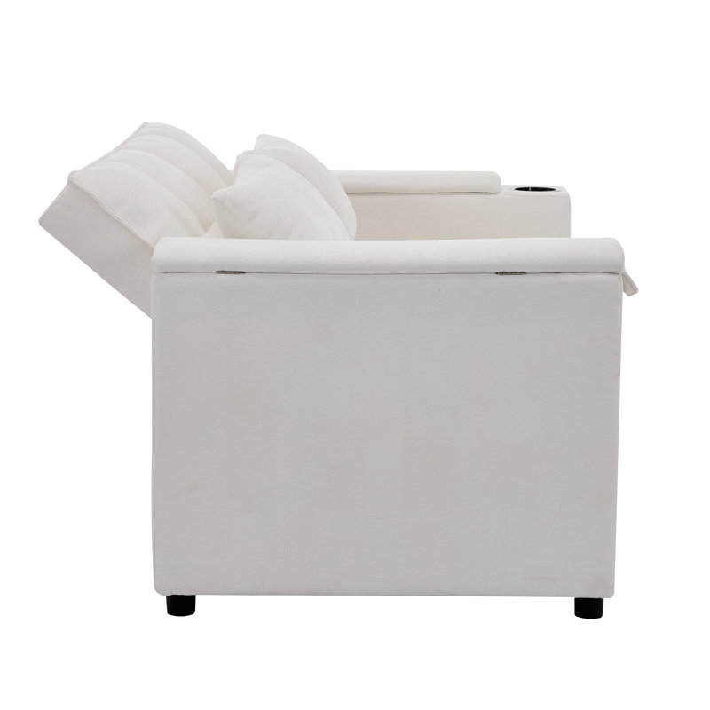 2 Seater Fabric Sofa Bed, White