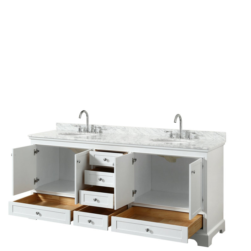 Ensemble de meuble-lavabo double 60 "avec miroir Deborah, Blanc, Chrome poli