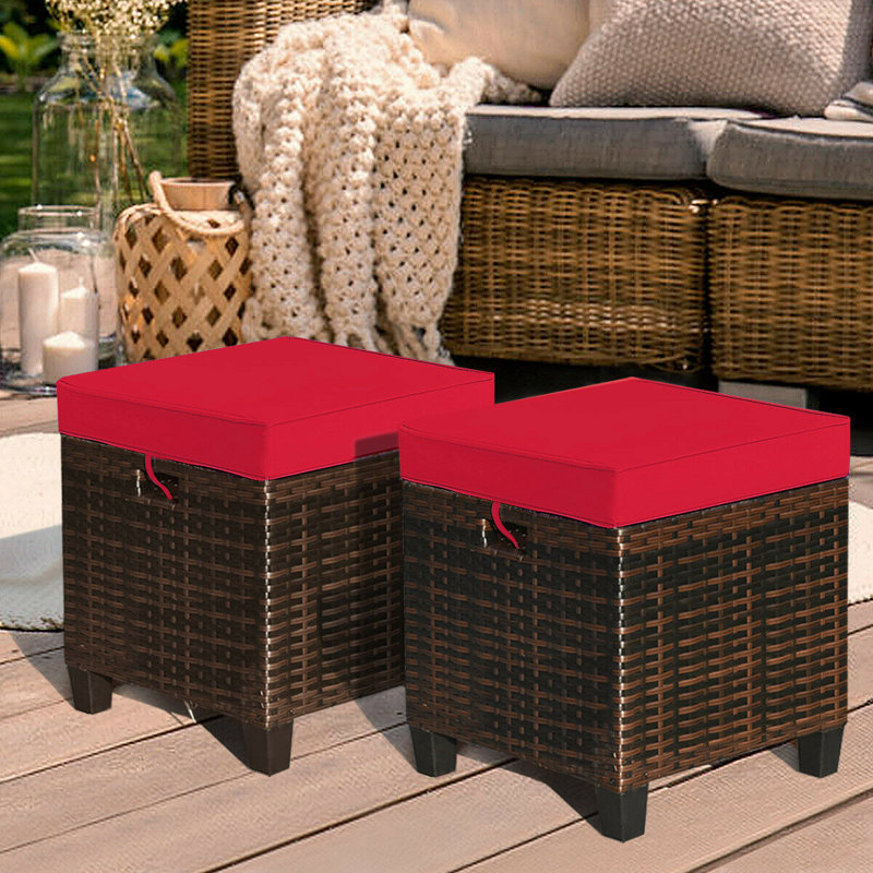 Florah Upholstered Outdoor Ottoman, Red