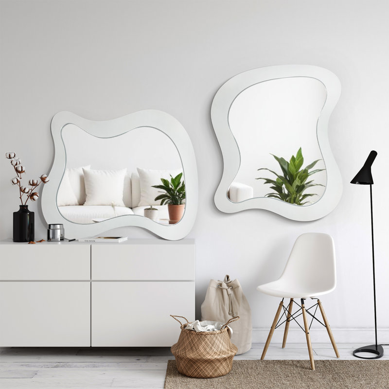Miroir mural en bois (ensemble de 2), Blanc, H 24 po x l 20 po