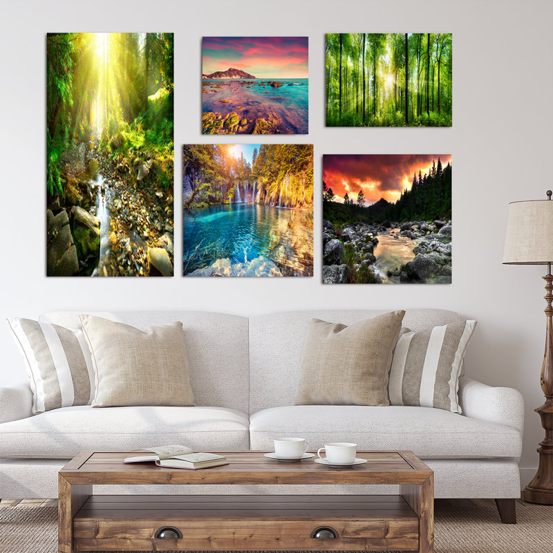 Ensemble de 5 reproductions de toiles traditionnelles collection river