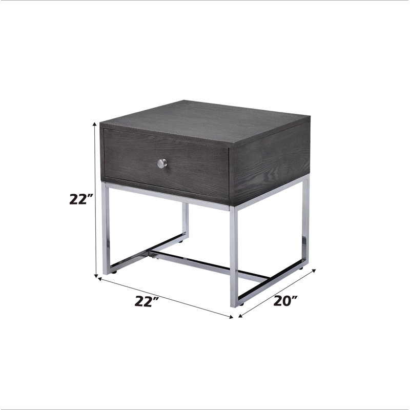 Table de bout en chêne gris et finition chromée Iban