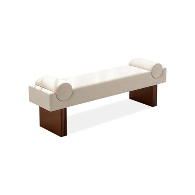 White Solid Wood Upholstered Bench