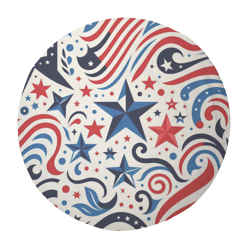 Star-Spangled Design Braided Rug, Round 5'