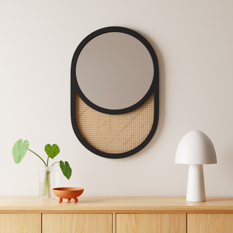 Risley Solid Wood Flat Mirror, Black/Natural