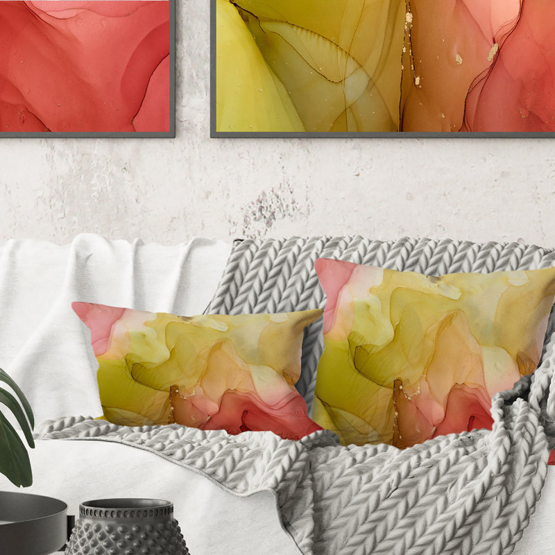 Coussin décoratif rouge et vert avec encre liquide I - imprimé moderne 1