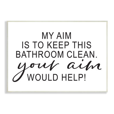 Bathroom Aim Humorous Typography Washroom Signage  Oversized Wall Plaque Art by Lettered and Lined
