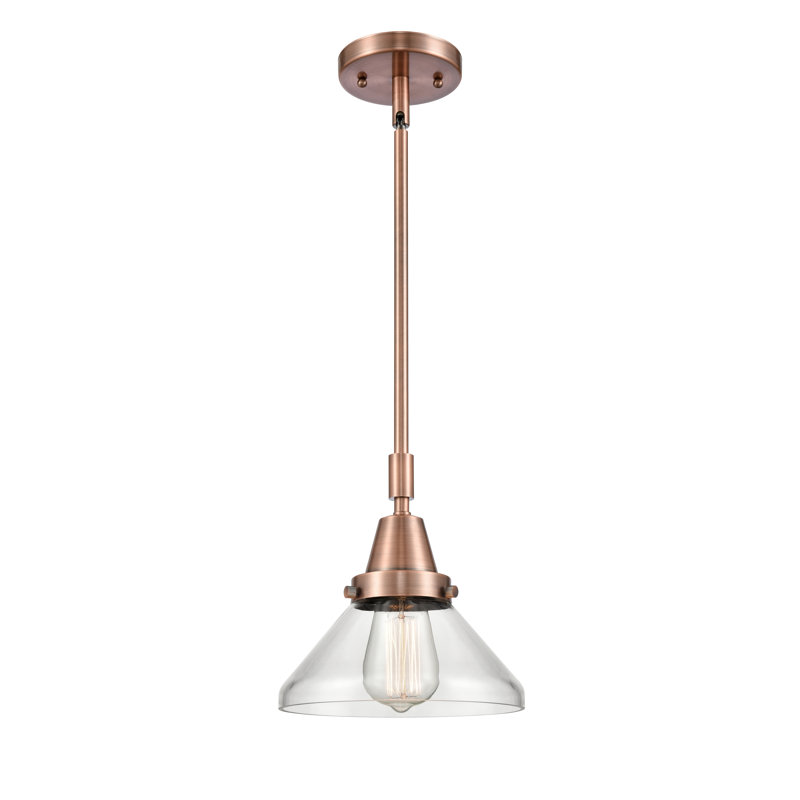 Luminaire suspendu conique 1 lumière, Transparent, Cuivre antique, Ampoule non incluse