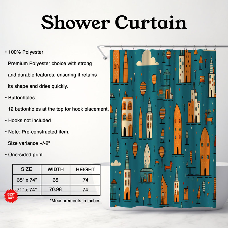 Merry Town - Rideau de douche Premium, H 74 po x l 71 po