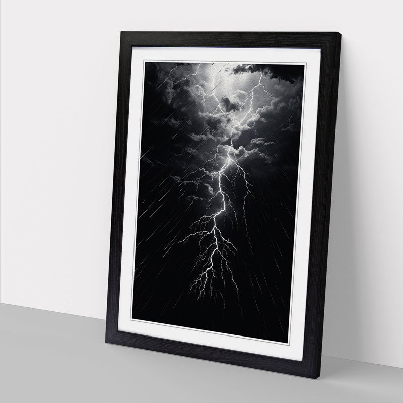 Lightning Line - Single Picture Frame Print on Wood, Black Framed, 64cm H x 46cm W x 2cm D