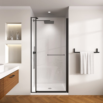 28-32 In. W X 72 In. H Frameless Pivot Shower Door In Matte Black With 1/4 In. Thick Crystal Clear Tempered Glass