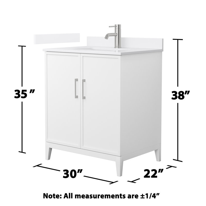 Elan 30'' Single Bathroom Vanity with Quartz Top, White, Brushed Nickel, Single