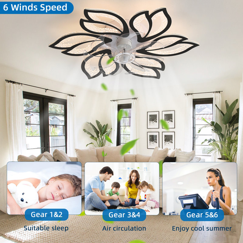 Ventilateur de plafond encastré à 7 pales avec télécommande et ensemble d'éclairage inclus, Noir