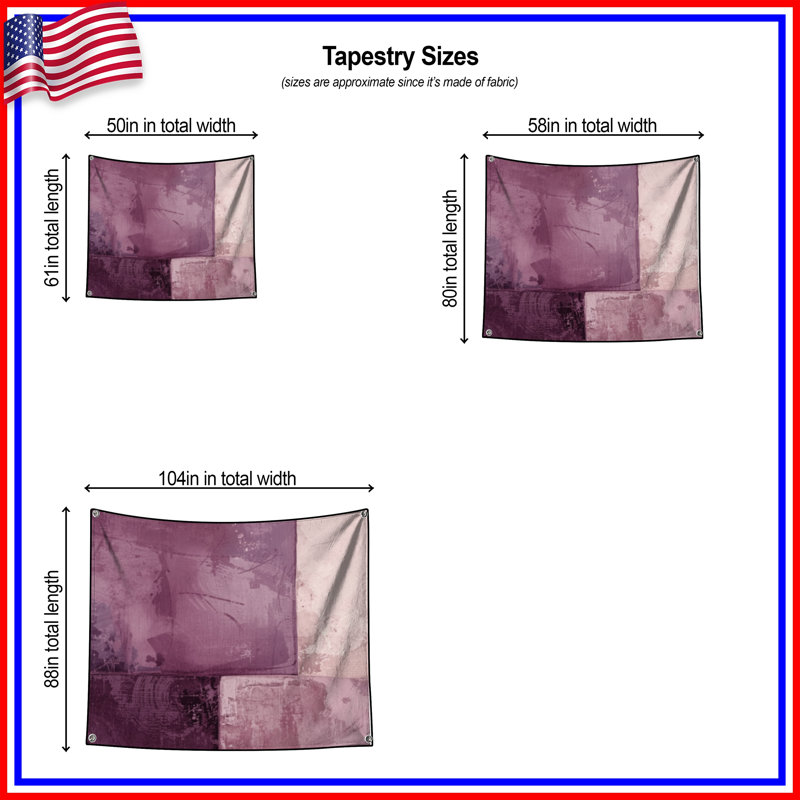 Tapisserie murale abstraite à texture mauve - Décoration murale texture, H 104 po x 88 avec 4 œillets