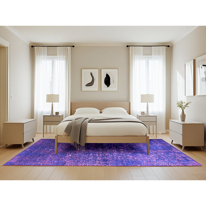 Tapis mauve Mid-Century 2587, Rectangle de 5 pi x 8 pi
