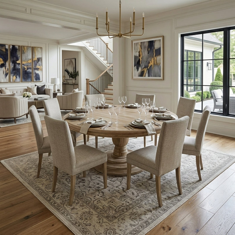 Attah Mahogany Round Solid Wood Dining Table, 30" H x 72" L x 72" W,  Gray Wash,  Gray Wash