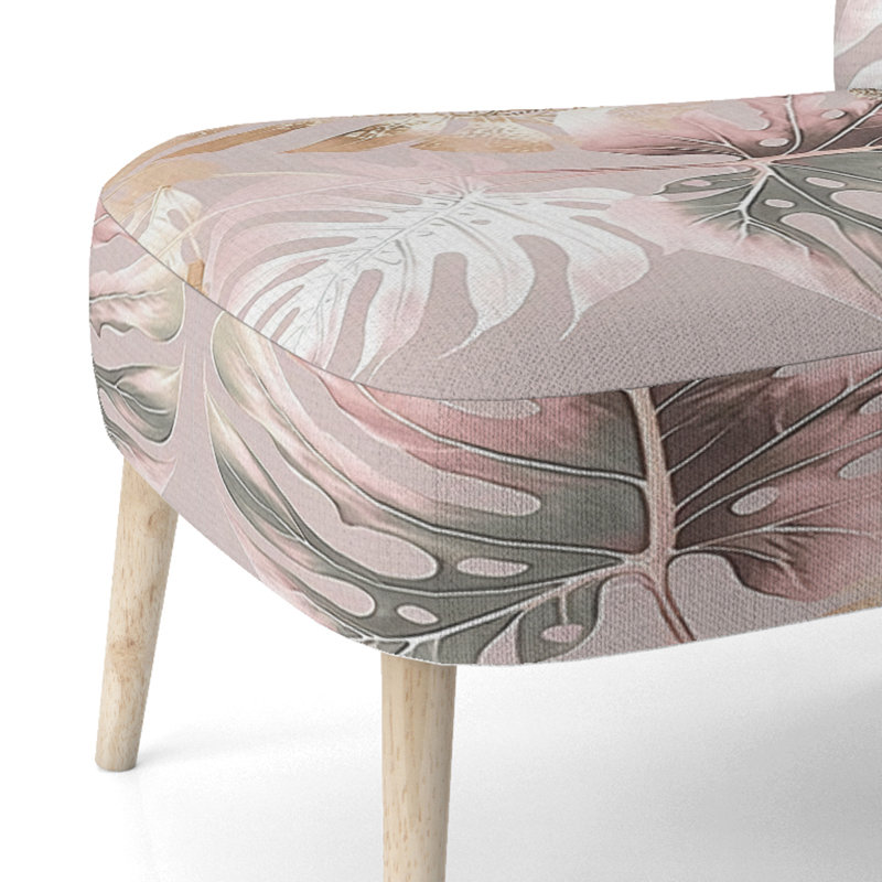 Leaf I - Upholstered Scandinavian Side Chair, Botanical Ferns Accent Chair, Pink/Gold
