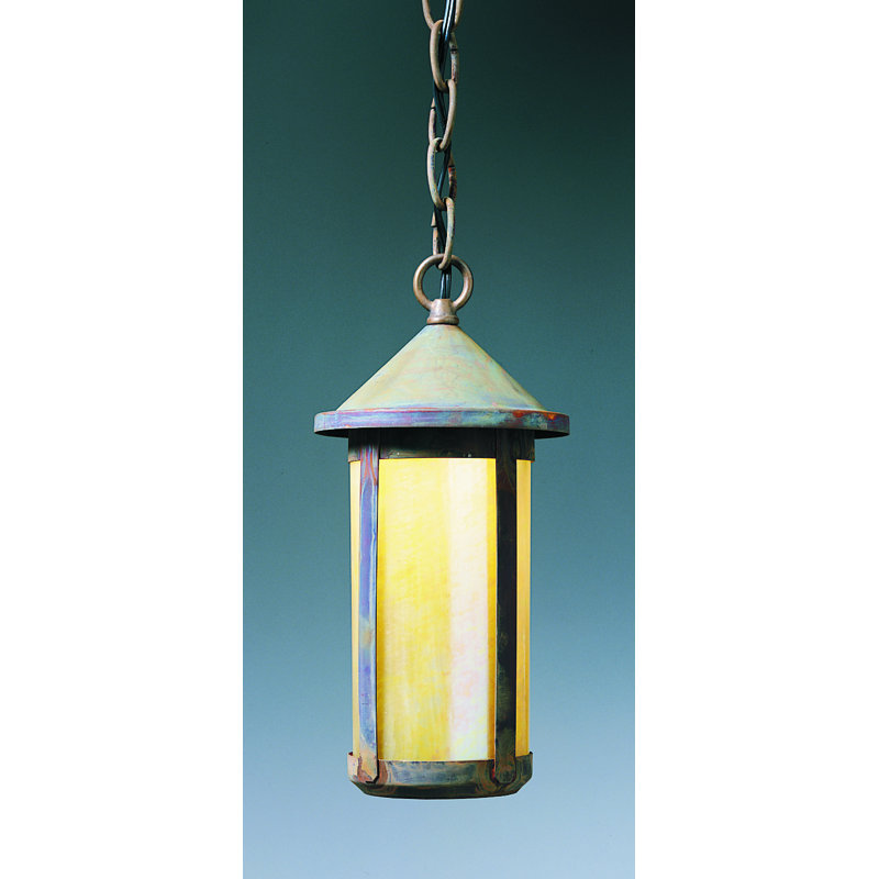 Arinze Outdoor Hanging Lantern, 14.63" H x 7" W, White Opalescent, Bronze