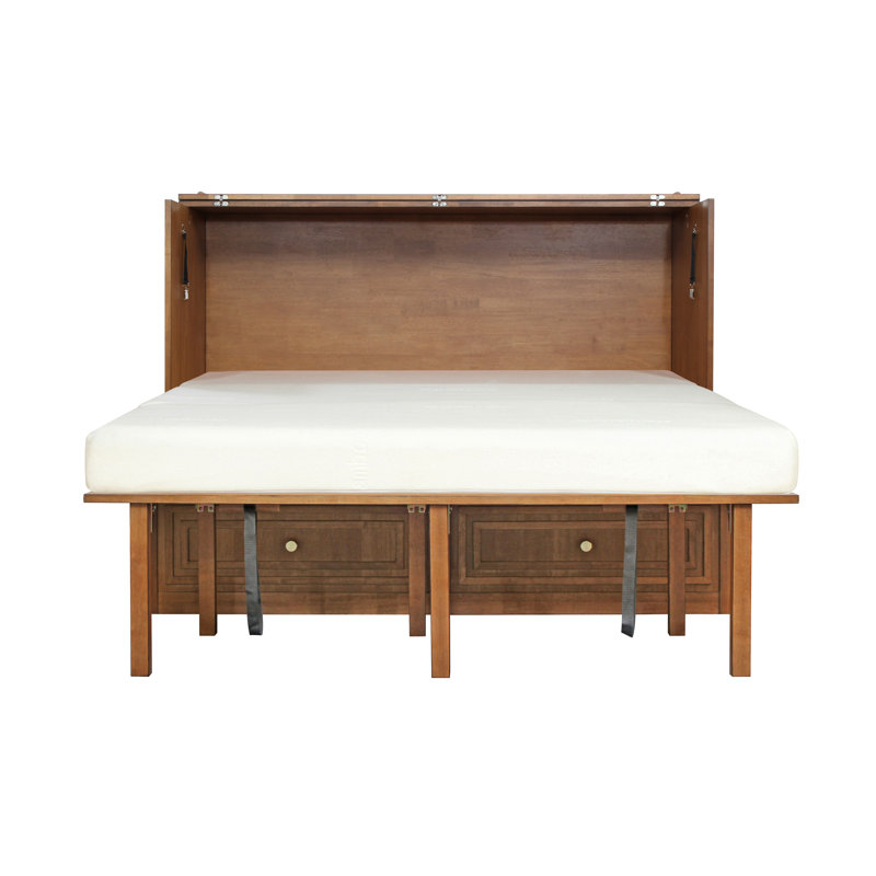 Lit escamotable avec station de charge, grand lit, chêne miel et matelas de 8 po Pompei, Chêne miel