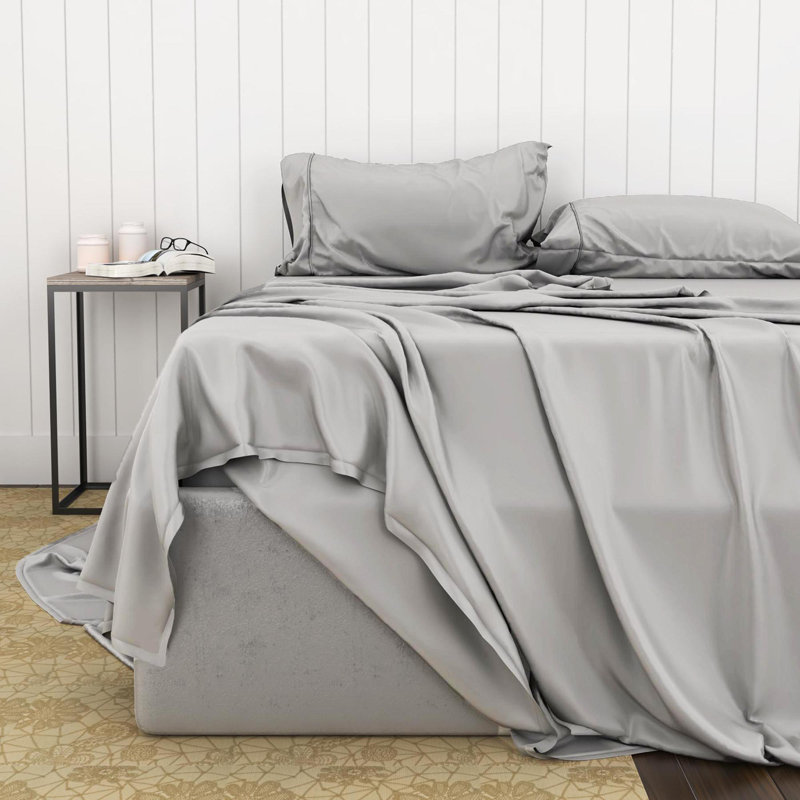 Draps en rayonne de bambou doux et lisses, Gris clair, Ensemble de draps pour taille de lit simple TG ave