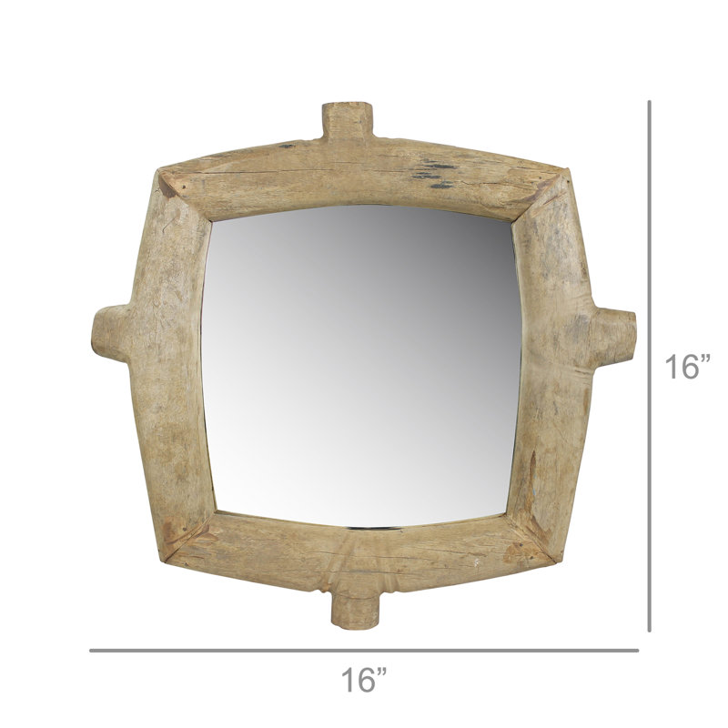 Miroir mural en bois naturel, 16 po x 16 po, Brun naturel