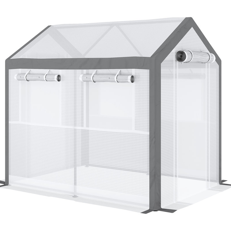 8'X6'x7.5' Walk-In Greenhouse, Outdoor Gardening Space With 6 Windows, 2 Zippered Doors & Cover, White Large Greenhouse 8'X6'x7.5', Weather