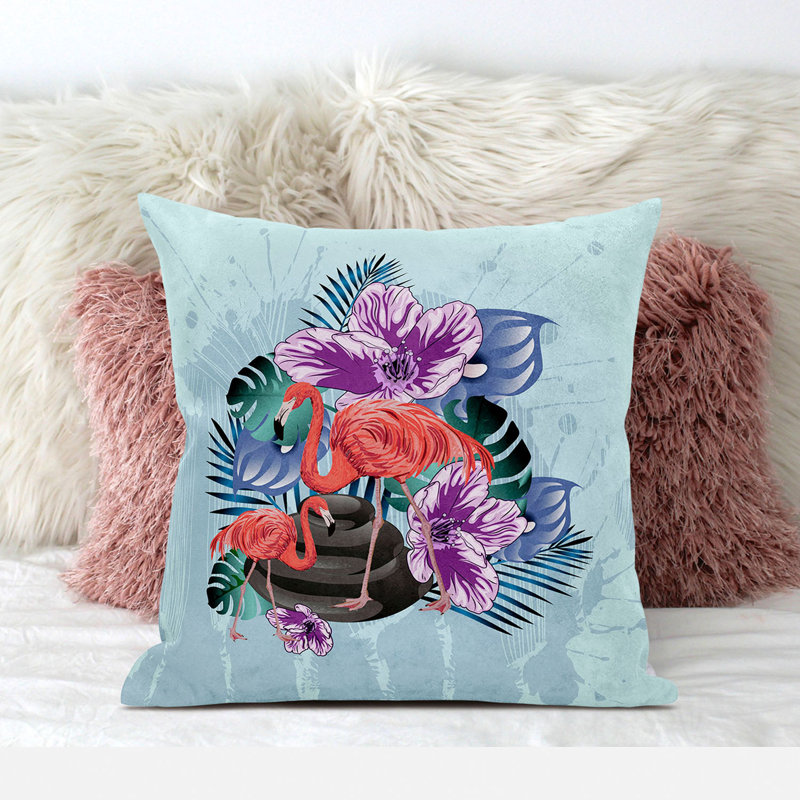 Housse de coussin intérieur / extérieur Flamingo, Bleu / mauve / brun, 16 po x 16 po