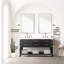 60 po Large meuble-lavabo double en chêne noir avec comptoir en quartz blanc, robinet et 28 miroirs, le comptoir poli à la main est livré avec