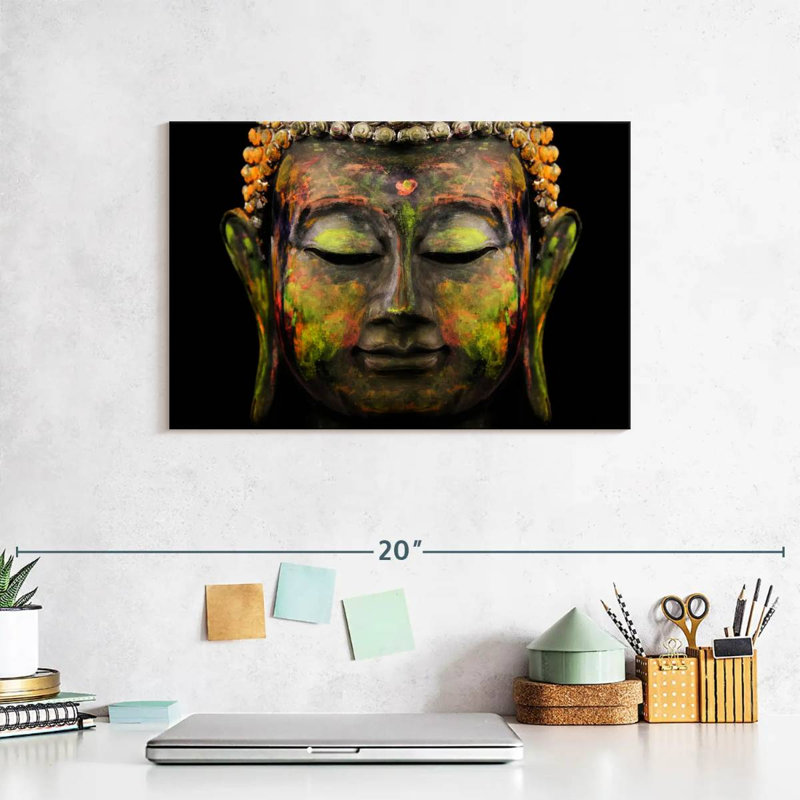 Bouddha coloré sur toile, H 8 po x l 12 po x P 1 po