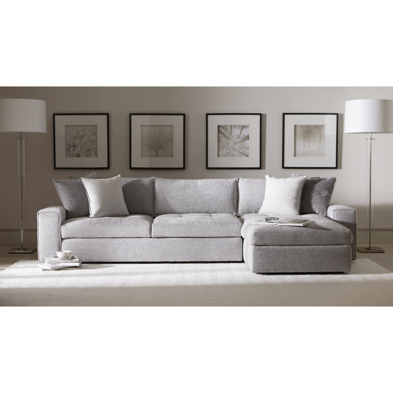 Nest 6- Piece Sofa & Chaise Sectional, Beige Polyester
