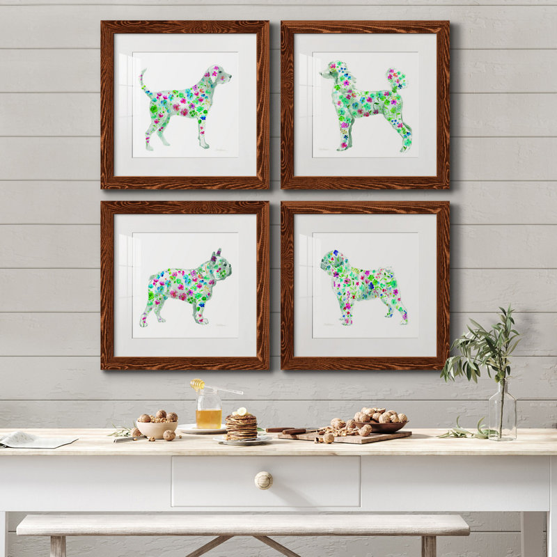 Tapisserie Labrador - ensemble de 4 impressions sur toile encadrées, Cadre en érable, H 40 po x l 40 po x P 1,5 po