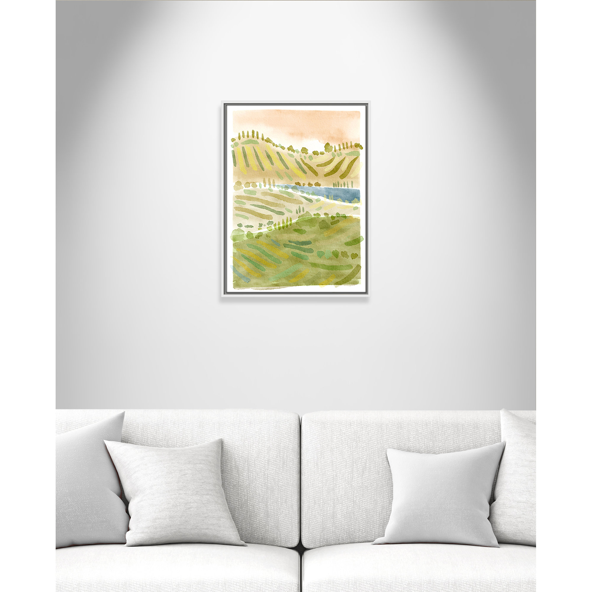 Tuscan Countryside Print by Leah Straatsma, White Floater Framed Canvas, 25.5" H x 19.5" W x 2" D, No Mat